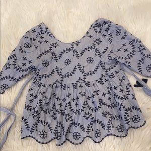 Blue embroidered cropped work blouse